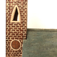 Great Old Scratch Made Crate Wood Folk Art Painted Brick Church