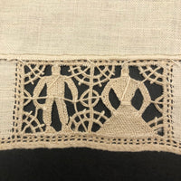 Charming Handmade Linen Doily with Figurative Bobbin Lace Couples and Stars