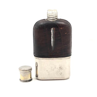 Nice Old Leather and Silver-plate Hip Flask