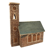 Great Old Scratch Made Crate Wood Folk Art Painted Brick Church