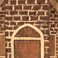 Great Old Scratch Made Crate Wood Folk Art Painted Brick Church