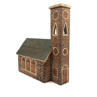 Great Old Scratch Made Crate Wood Folk Art Painted Brick Church