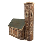 Great Old Scratch Made Crate Wood Folk Art Painted Brick Church