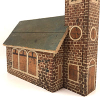 Great Old Scratch Made Crate Wood Folk Art Painted Brick Church