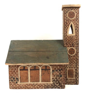 Great Old Scratch Made Crate Wood Folk Art Painted Brick Church