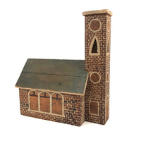 Great Old Scratch Made Crate Wood Folk Art Painted Brick Church