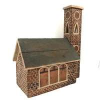Great Old Scratch Made Crate Wood Folk Art Painted Brick Church