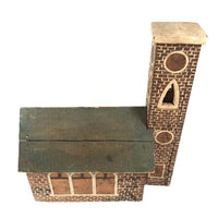 Great Old Scratch Made Crate Wood Folk Art Painted Brick Church