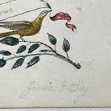 19th C. Bird with "Good News" Banner, Hand-colored Etching Compliments Card
