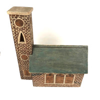 Great Old Scratch Made Crate Wood Folk Art Painted Brick Church