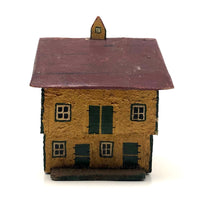Mustard Yellow and Brick Red Salt Box Style Little Wooden House