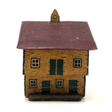 Mustard Yellow and Brick Red Salt Box Style Little Wooden House