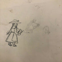 Girl in Orange Dress Feeding Rabbits, Naive Watercolor