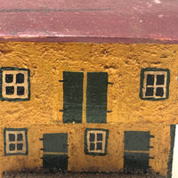 Mustard Yellow and Brick Red Salt Box Style Little Wooden House