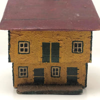 Mustard Yellow and Brick Red Salt Box Style Little Wooden House