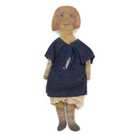 Charming Old Folk Art Ragdoll with Hand-drawn Face and Painted Socks