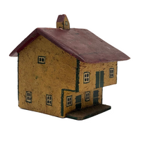 Mustard Yellow and Brick Red Salt Box Style Little Wooden House
