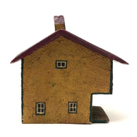 Mustard Yellow and Brick Red Salt Box Style Little Wooden House