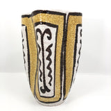 Mid-Century White, Mustard and Brown Italian Pottery Vase with Undulating Form