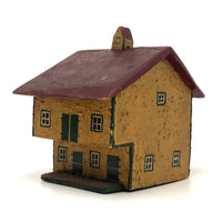 Mustard Yellow and Brick Red Salt Box Style Little Wooden House