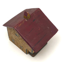 Mustard Yellow and Brick Red Salt Box Style Little Wooden House