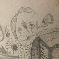 19th C. Naive Double-Sided  Drawing: Urn of Flowers, Star