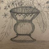 19th C. Naive Double-Sided  Drawing: Urn of Flowers, Star