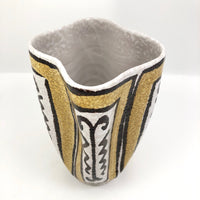 Mid-Century White, Mustard and Brown Italian Pottery Vase with Undulating Form