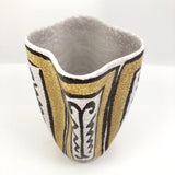Mid-Century White, Mustard and Brown Italian Pottery Vase with Undulating Form