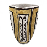 Mid-Century White, Mustard and Brown Italian Pottery Vase with Undulating Form