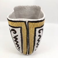 Mid-Century White, Mustard and Brown Italian Pottery Vase with Undulating Form