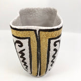 Mid-Century White, Mustard and Brown Italian Pottery Vase with Undulating Form