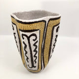 Mid-Century White, Mustard and Brown Italian Pottery Vase with Undulating Form