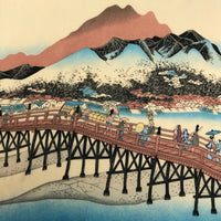 Japanese Wrapping Cloth: Utagawa Hiroshige "Sanjo Ohashi at Keishi" (Arriving at Kyoto)