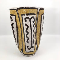 Mid-Century White, Mustard and Brown Italian Pottery Vase with Undulating Form