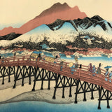 Japanese Wrapping Cloth: Utagawa Hiroshige "Sanjo Ohashi at Keishi" (Arriving at Kyoto)