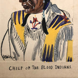 Chief of the Blood Indians, Wonderful Small Ink and Watercolor Portrait
