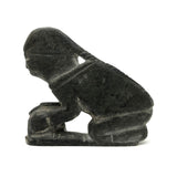 Striking Large Inuit Carved Soapstone Sculpture of Kneeling Girl with Braid