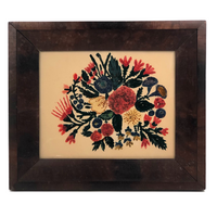 Wonderful Antique Folk Art Reverse Glass Painting of Flowers
