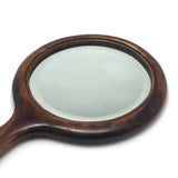 Lovely Antique Wood Framed Bevelled Glass Round Hand Mirror