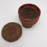 Small Wabanaki Sweetgrass and Dyed Ash Splint Lidded Basket with Cup