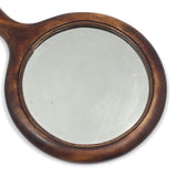 Lovely Antique Wood Framed Bevelled Glass Round Hand Mirror
