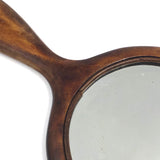 Lovely Antique Wood Framed Bevelled Glass Round Hand Mirror