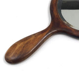 Lovely Antique Wood Framed Bevelled Glass Round Hand Mirror