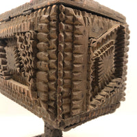 A.L's Marvelous Old Chip Carved Tramp Art Pedestal Box