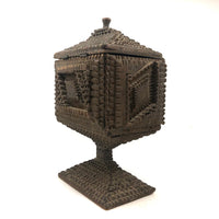 A.L's Marvelous Old Chip Carved Tramp Art Pedestal Box