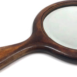 Lovely Antique Wood Framed Bevelled Glass Round Hand Mirror