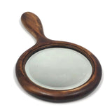 Lovely Antique Wood Framed Bevelled Glass Round Hand Mirror