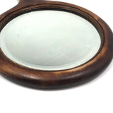 Lovely Antique Wood Framed Bevelled Glass Round Hand Mirror