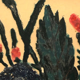 Wonderful Antique Folk Art Reverse Glass Painting of Flowers